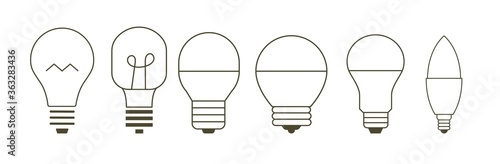 Light bulb outline stroke icons vector illustration isolated on white
