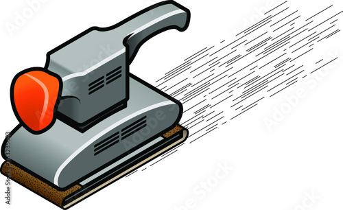 An electric sander loaded with a piece of sand paper in use.