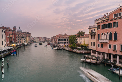 View of grand canal from Scalzi Bridge (Ponte degli Scalzi) in the morning, Venice, Italy © kanonsky