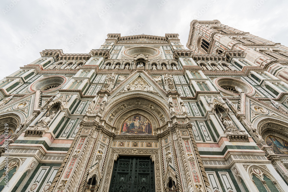 Exterior and main facade of Cathedral of Santa Maria del Fiore in Florence, Tuscany, Italy.