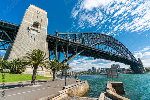 View of Sydney harbor bridge and sydney downtown skyline in beautiful day, Australia photo