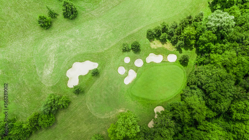Drone view of a beautiful golf course in Civry-la-Foret Paris France