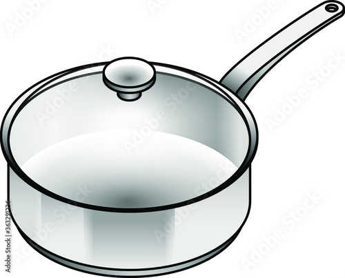 A satin-finish stainless steel saucepan with a glass lid.