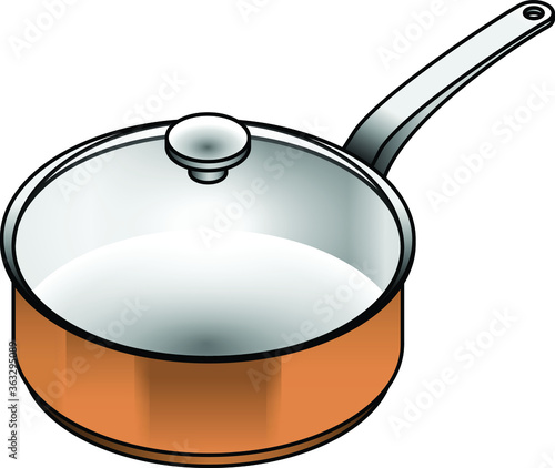 A satin-finish copper saucepan with a stainless steel interior and a glass lid.