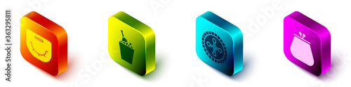 Set Isometric Poker table, Champagne in an ice bucket, Casino roulette wheel and Wallet icon. Vector.