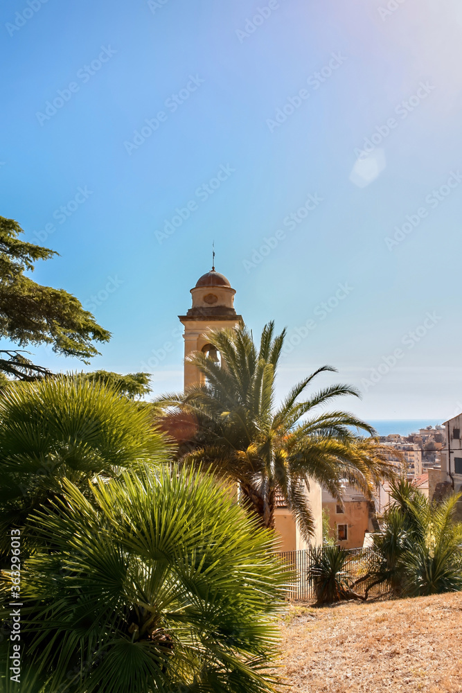 Church and greenery in Sanremo, Italy