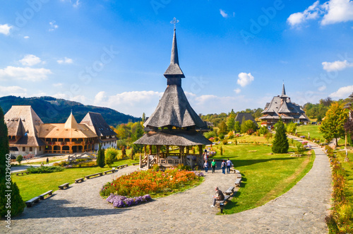 Traditional Maramures wooden architecture of Barsana monastery, Romania