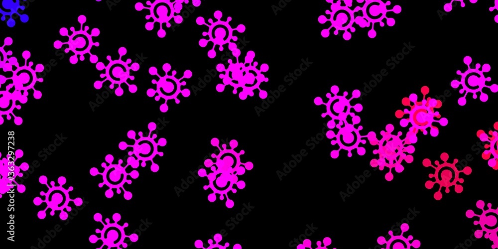 Dark purple, pink vector backdrop with virus symbols.