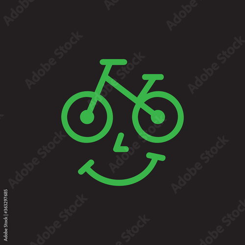 Bicycle shop vector illustration icon. Bike rental, service or store logo with face and smile. Isolated.