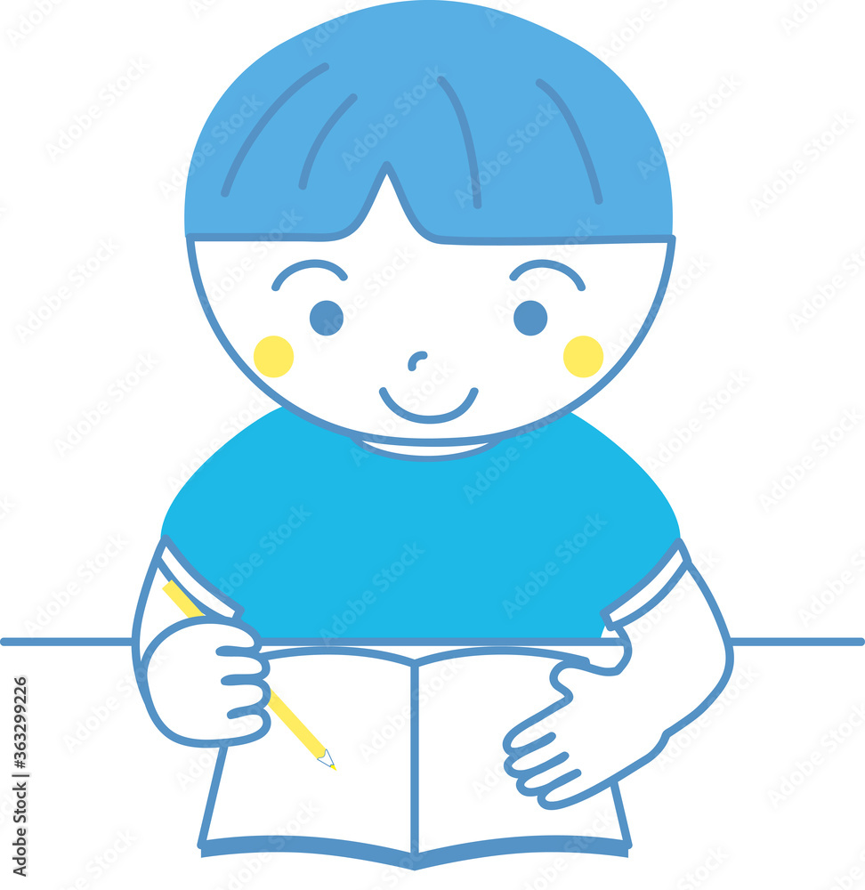 机で勉強する男の子 机で勉強する男の子