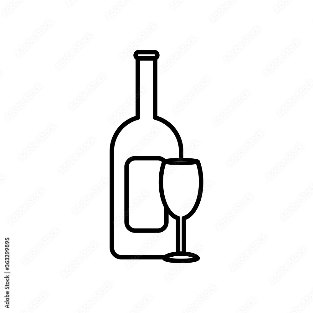 champagne bottle and glass icon, line style champagne bottle and glass icon, line style