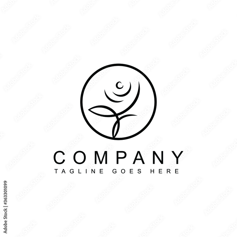 Ilustration vector graphic of Tropical plant logo. Round emblematic flower in linear n circle style for natural product design, florist, cosmetics, ecology concept, health, spa, yoga center. Ilustration vector graphic of Tropical plant logo. Round emblematic flower in linear n circle style for natural product design, florist, cosmetics, ecology concept, health, spa, yoga center.