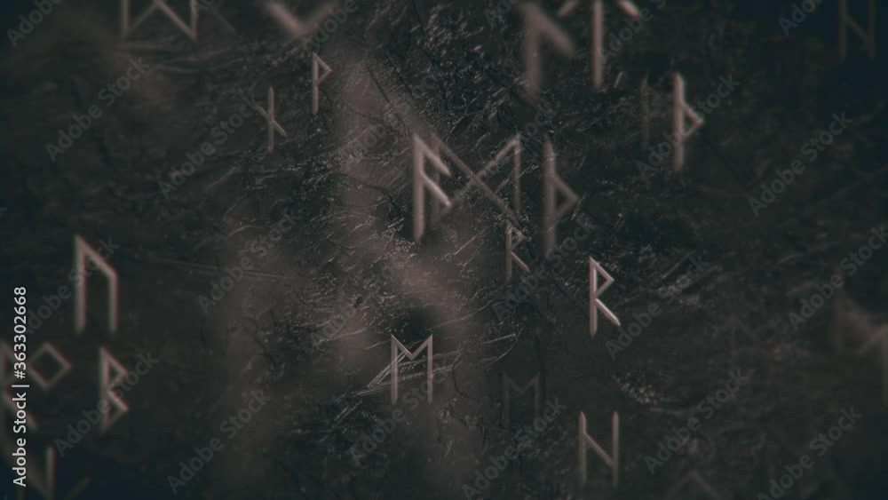 Dark grunge runic motion background with gently moving metallic runes ...