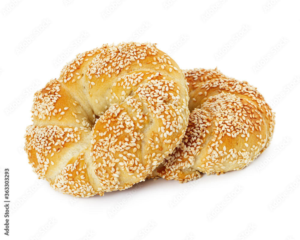 Two turkish bagels simits isolated on white background. Two turkish bagels simits isolated on white background.