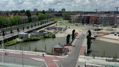 Amsterdam Pontsteiger Boat Station in Netherlands by Drone. photo