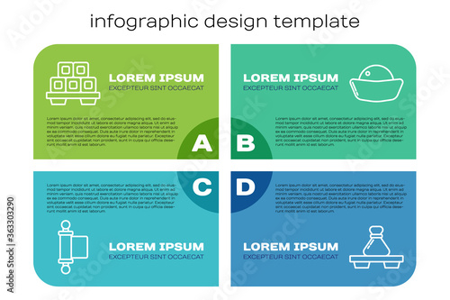 Set line Decree, paper, parchment, scroll, Sushi on cutting board, Dumpling on cutting board and Sushi. Business infographic template. Vector.