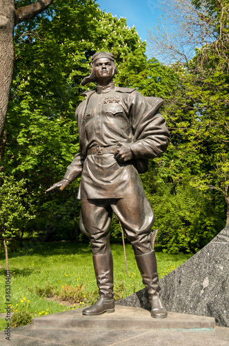 sculpture of the monument to the pilot Ivan Kozhedub in Kyiv