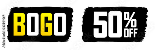 Set Sale banners design template, discount tags, BOGO, 50% off, vector illustration