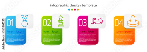 Set line Medal, Award cup, Ice resurfacer and Mallet for playing air hockey. Business infographic template. Vector.