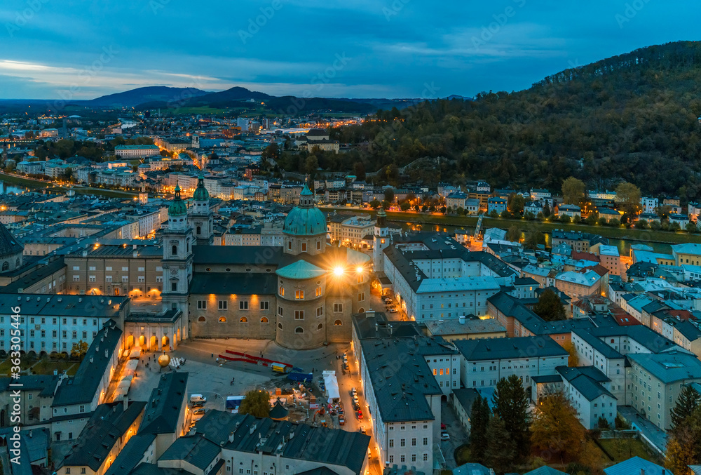 Sunset panorama of Salzburg, Austria