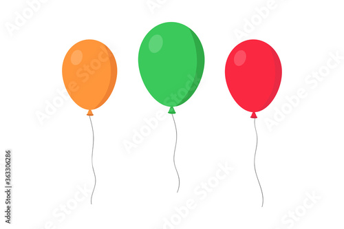 Three vector balloons. Flat style. Colorful ballons. Selebration concept