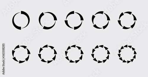 Circle chart section segments set vector diagram segments pie template. Circle segments set. Various number of sectors divide the circle on equal parts. From 2 to 10. Pie chart set. Diagram collection
