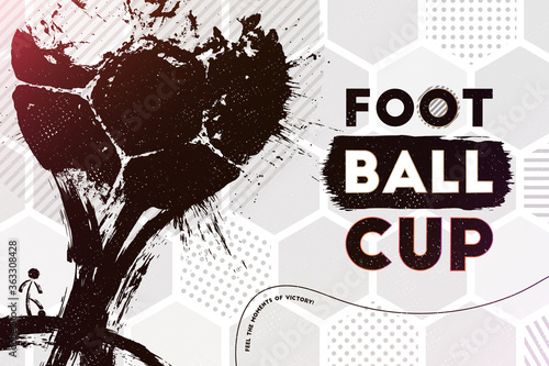 Football cup. Vector illustration of abstract street football background with grunge soccer ball print
