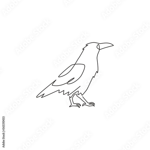 One single line drawing of mysterious raven for company business logo identity. Crow bird mascot concept for graveyard icon. Dynamic continuous line draw graphic design vector illustration