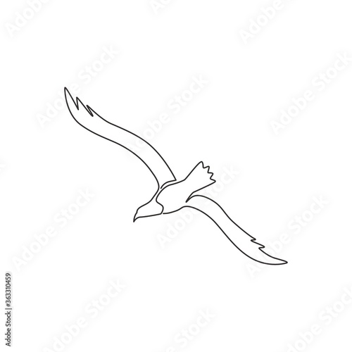 One continuous line drawing of beauty seagull for marine company logo identity. Beautiful flying bird mascot concept for cargo ship symbol. Modern single line vector graphic draw design illustration