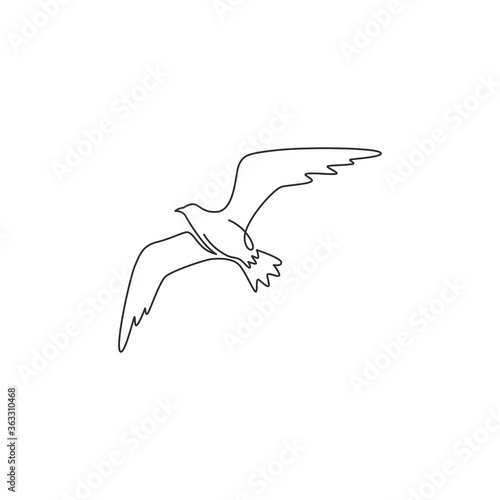 Photo Single continuous line drawing of elegant seagull for nautical logo identity