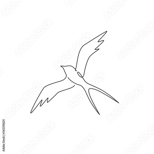 One continuous line drawing of luxury swallow for company logo identity. Cute bird mascot concept for organic food symbol. Trendy single line vector draw design graphic illustration
