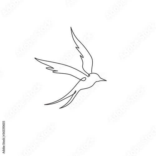 One continuous line drawing of luxury swallow for company logo identity. Cute bird mascot concept for organic food symbol. Dynamic single line draw graphic design vector illustration
