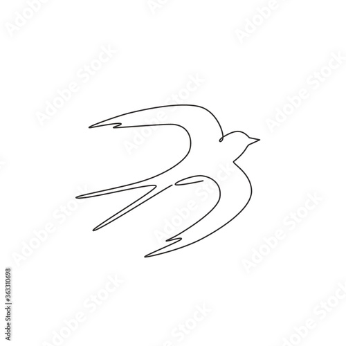 One single line drawing of elegant swallow for company business logo identity. Small bird mascot concept for healthy food symbol. Trendy continuous line draw graphic vector design illustration