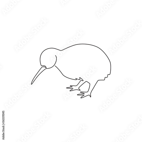 One single line drawing of cute kiwi animal for company business logo identity. Kiwi bird mascot concept for national conservation park. Modern continuous line draw graphic vector design illustration
