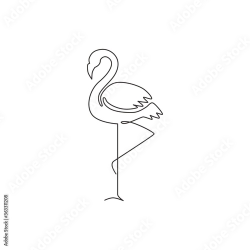 One single line drawing of beauty exotic flamingo for company business logo identity. Flamingo bird mascot concept for product brand. Modern continuous line draw design graphic vector illustration