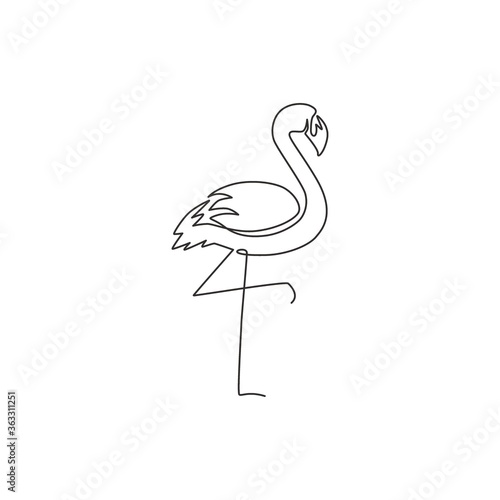 Single continuous line drawing of beautiful flamingo for national zoo logo. Flamingo bird mascot concept for conservation park. Dynamic one line draw design vector graphic illustration