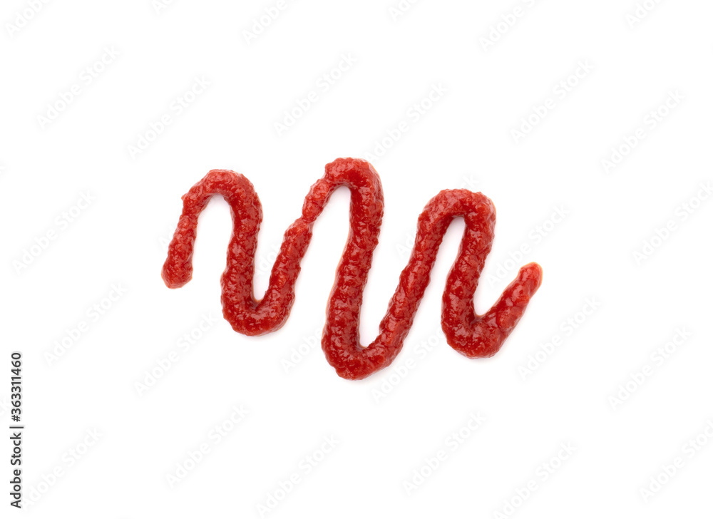 a strip of red ketchup isolated on a white background a strip of red ketchup isolated on a white background