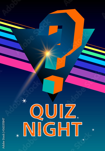 Quiz night background. Vector illustration. Quiz night poster with questions. Modern pub team game. Questions game. Quiz night announcement poster design web banner background vector illustration