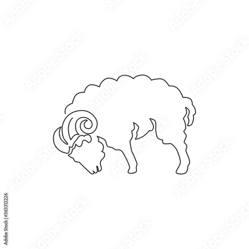 One continuous line drawing of cute sheep for livestock logo identity. Funny lamb mascot emblem concept for cattle icon. Dynamic single line draw graphic design vector illustration