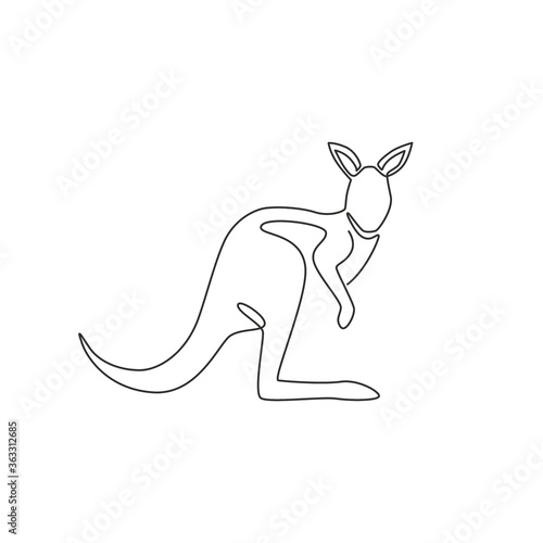 One continuous line drawing of funny standing kangaroo for national zoo logo identity. Animal from Australia mascot concept for conservation park icon. Single line draw design vector illustration