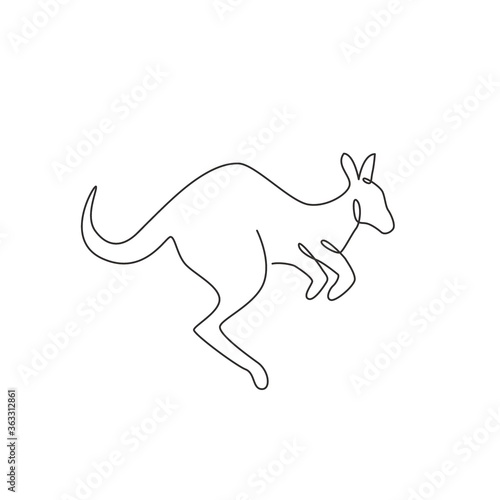 Single continuous line drawing of adorable jumping kangaroo for national zoo logo identity. Australian animal mascot concept for travel tourism campaign icon. One line draw design vector illustration