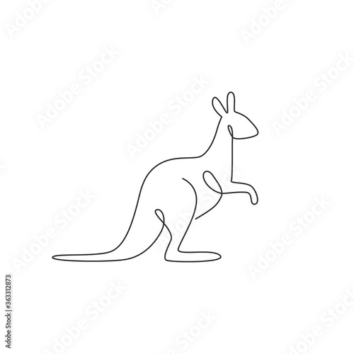Single continuous line drawing of adorable standing kangaroo for national zoo logo identity. Australian animal mascot concept for travel tourism campaign icon. One line draw design vector illustration