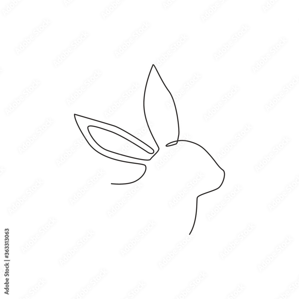 One single line drawing of cute rabbit head for brand business logo identity. Adorable bunny animal mascot concept for breeding farm icon. Continuous line draw graphic design vector illustration
