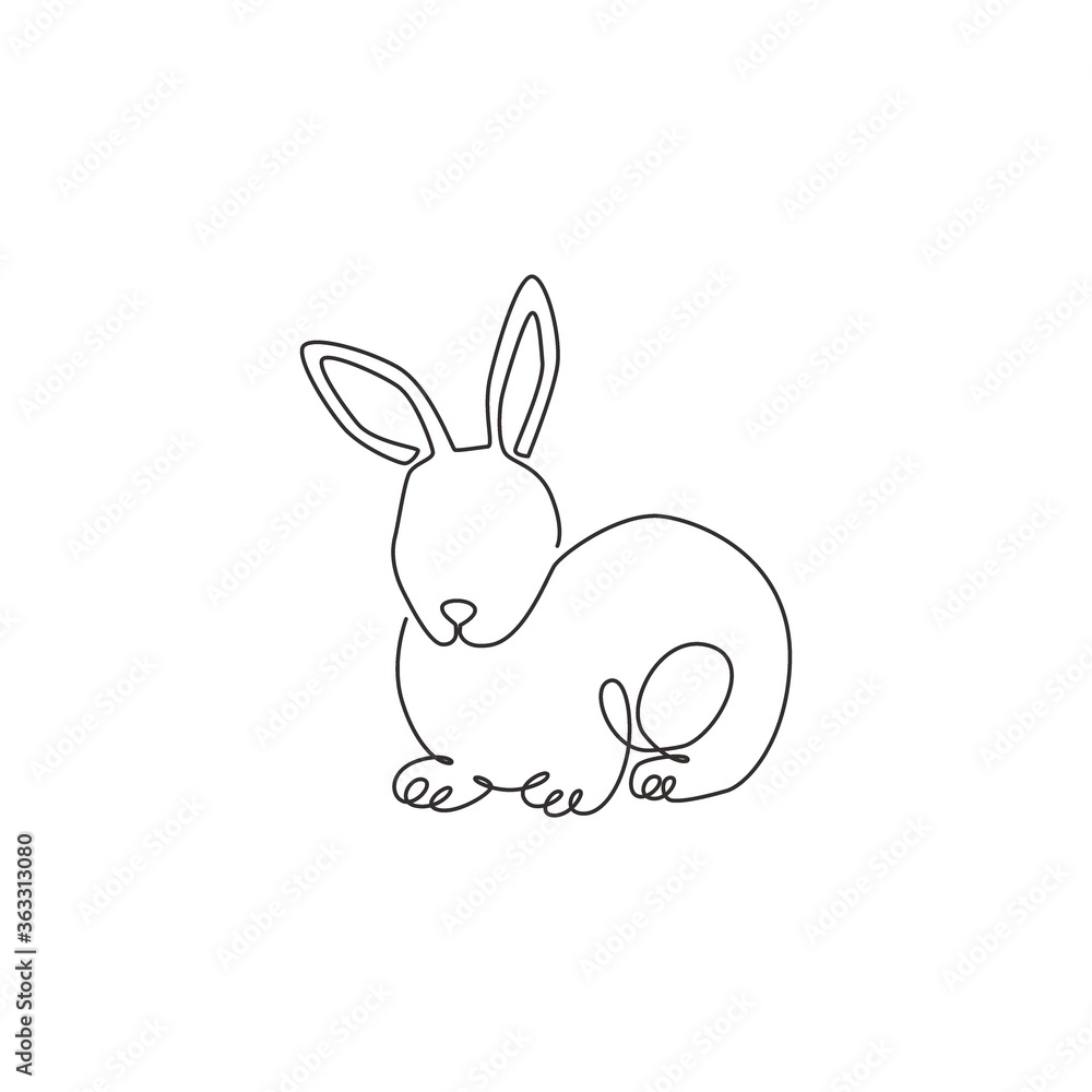 One single line drawing of cute pose rabbit for brand business logo identity. Adorable bunny animal mascot concept for breeding farm icon. Continuous line draw design vector graphic illustration One single line drawing of cute pose rabbit for brand business logo identity. Adorable bunny animal mascot concept for breeding farm icon. Continuous line draw design vector graphic illustration