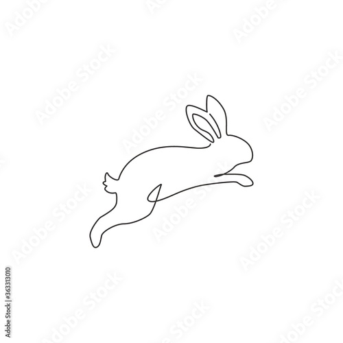 One single line drawing of cute jumping rabbit for brand business logo identity. Adorable bunny animal mascot concept for breeding farm icon. Continuous line graphic draw design vector illustration