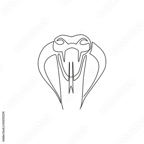 Single continuous line drawing of venomous snake for business logo identity. Deadly scary king cobra mascot concept for company brand icon. Dynamic one line draw design vector graphic illustration