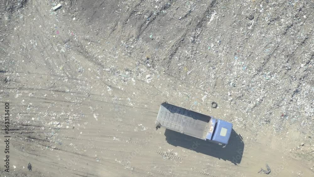 Aerial top-down view of empty trucks prepare for loading ground Aerial top-down view of empty trucks prepare for loading ground
