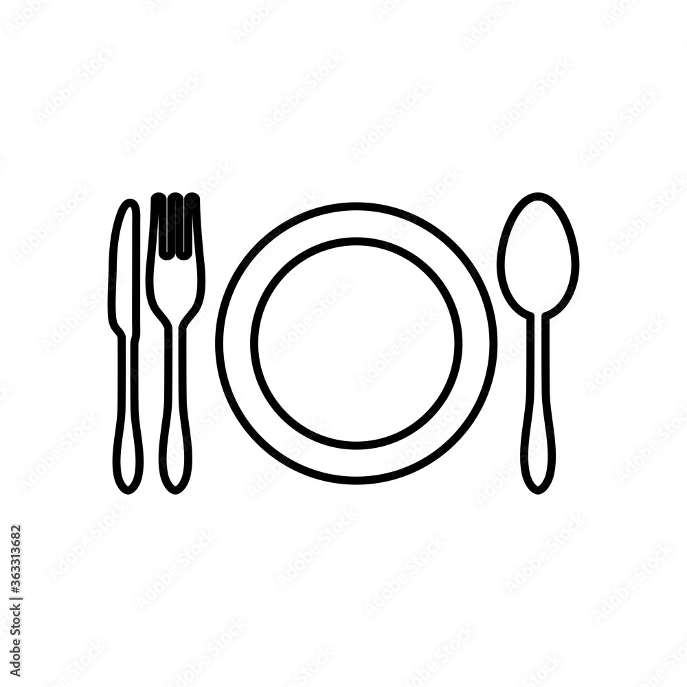 dish and cutlery icon, line style dish and cutlery icon, line style