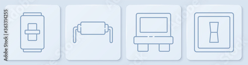 Set line Electric light switch, Fuse, Resistor electricity and Electric light switch. White square button. Vector.