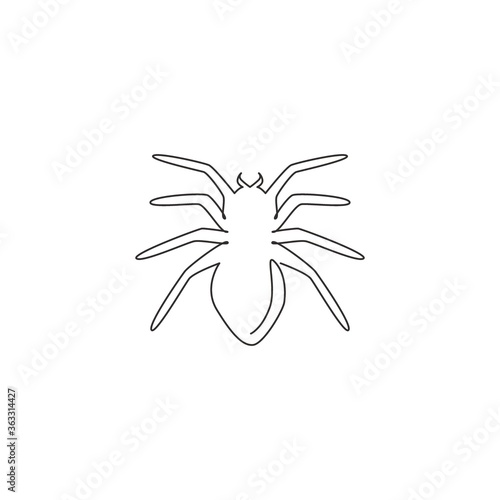 One single line drawing of poisonous spider for logo symbol identity. Arachnid pet concept for insect lover club icon. Trendy continuous line draw design vector graphic illustration